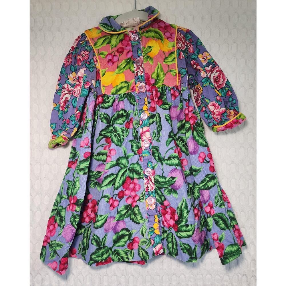 Vintage Wee Clancy Size 4 Girls Dress Floral & fruits